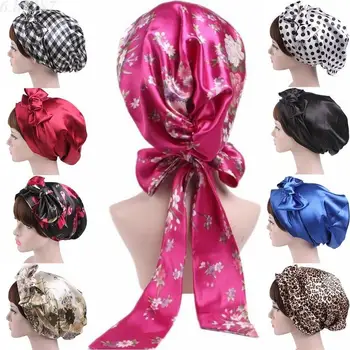 Satino Moterų Spausdinti Hijab Chemo Skrybėlę Galvos Turbaną Šalikai, Plaukų Slinkimas, Galvos Apdangalai Bandana Juosta Lankas Šalikas Vėžio Kepurės Kepuraitė Padengti Mados