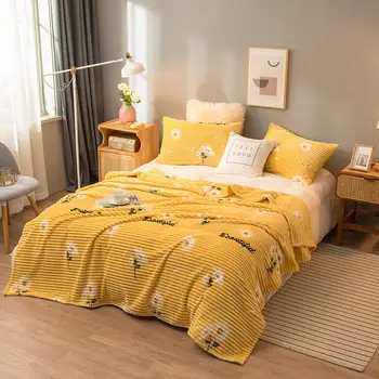 Saulėgrąžų antklodės mesti už sofos Geltonos Spalvos, Minkštas Šiltas Pledas Flanelė Ant Lovos mažas rankšluostį antklodė