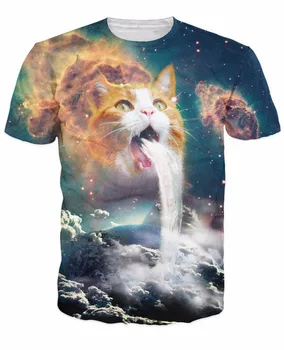 Saulės Kačiukas T-Shirt katės vėmimas krioklys ant Žemės gyvą tee Vasaros Stilius 