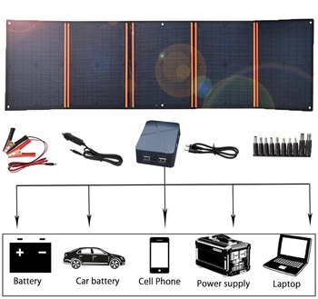 Saulės skydelis rinkinys 12v 100w, sulankstomas nešiojamas saulės kroviklis 5v usb telefono powerbank tablet 12v akumuliatorius, automobilių RV kemperis namų žygiai