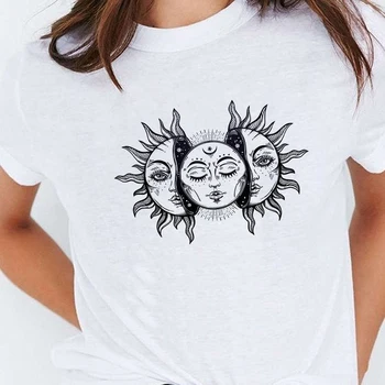 Saulės Užtemimas Saulės Ir Mėnulio T-Shirt Moterims, Juodos Spalvos Marškinėliai Vintage Stiliaus Estetinių Grunge Tees Gotikos Hipsters Drabužiai