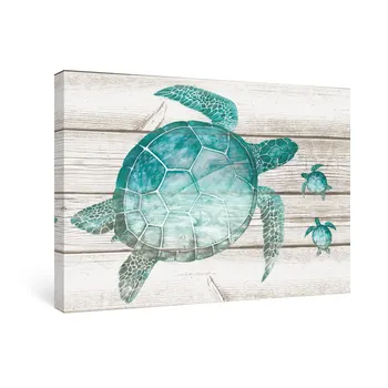 Sea Turtle Sienos Meno Tapybos Drobės Žalsvai Pilka Vėžliai Spausdinti Nuotraukas Vandenyno gyvenimo Plakatai Vonios kambarys Darželio Kaimiškas Namų Dekoro