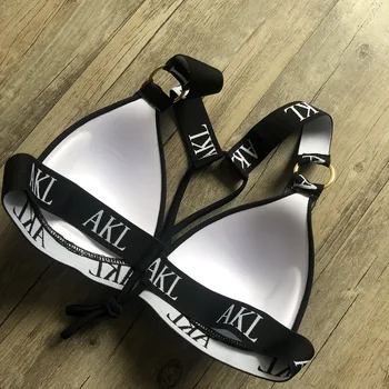 Seksualus 2019 bikini komplektas Laiškas spausdinti maudymosi kostiumėlį moteris push up Tvarstis black maudymosi kostiumėliai moterims Biquini Plaukimo maudymosi kostiumą Bather