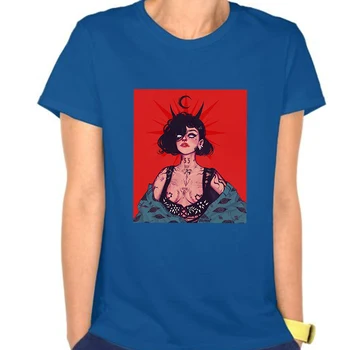 Seksualus, Gražus Demonas Egirl Spausdinti marškinėliai Šiuolaikinės Girly Universalus marškinėliai korėjos Tendencija Atsitiktinis O-kaklo Spalvotų Marškinėlius