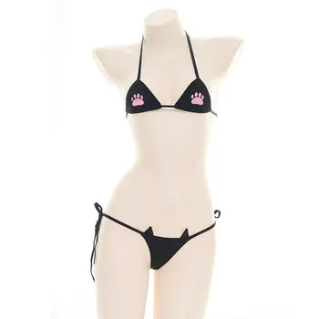 Seksualus Katės Moteris Micro Mini Bikini Liemenėlė ir Juosmenėlės Nustatyti, apatinis trikotažas Moterims, Merginos Vaidmuo Žaisti Catwoman Kawaii apatinis Trikotažas Mielas Karvių Cosplay Naujas
