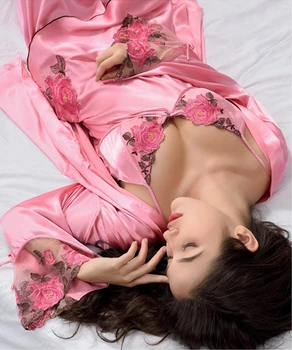 Seksualus Kilnus Moterų Pižama Moterų 2018 M. Rudens žiemos Naujas Šilkinis Ledo Šilko Sleepwear Moteris ilgomis Rankovėmis Trijų dalių Pajama Komplektai