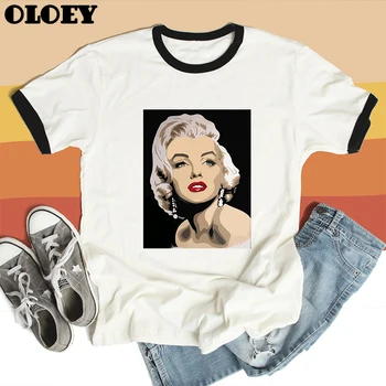 Seksualus Marilyn Monroe T shirt Moterims Topai Mados Moterų Drabužiai Estetinės Streetwear Grafinis marškinėlius Vasaros 2020 Balti marškinėliai