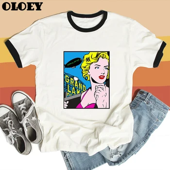 Seksualus Marilyn Monroe T shirt Moterims Topai Mados Moterų Drabužiai Estetinės Streetwear Grafinis marškinėlius Vasaros 2020 Balti marškinėliai