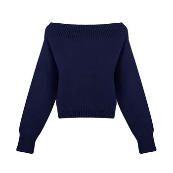 Seksualus off peties padalinta megzti apkarpytos džemperis moterims mezgimo traukti femme briaunoti hem Pasėlių viršuje žiemos Kontrastas (puloveris), C-188