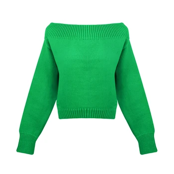 Seksualus off peties padalinta megzti apkarpytos džemperis moterims mezgimo traukti femme briaunoti hem Pasėlių viršuje žiemos Kontrastas (puloveris), C-188