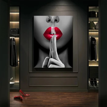Seksualus Raudonas Lūpas, Drobė, Tapyba Mergina Rūkymas Plakatai ir Spausdina Cuadros Modernios Sienos Menas Nuotraukas Kambarį Namo Apdaila