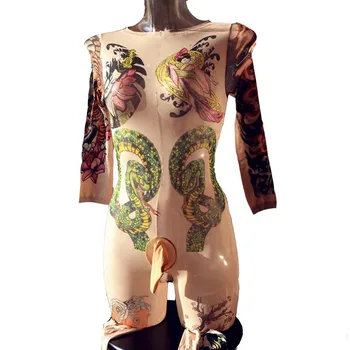 Seksualus Vyrai Sheer Nude Japanese Tattoo Bodystockings su Penio Movos Bodysuit Kūno Kojinės Bailys Fetišas apatinis Trikotažas Jam