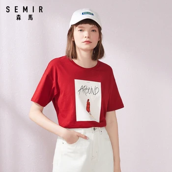 Semir vasaros trumpomis rankovėmis T-shirt moterims 2019 naujas portretas spausdinti medvilnės patogus top marškinėliai moteris