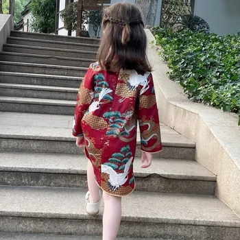 Senovinių Kinų Tradicinio Siuvinėjimo Cheongsam Mergaitėms Tango Atitiktų Naujus Metus Suknelė Vaikams