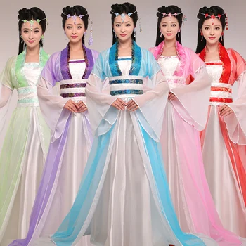 Senovės Kinų Kostiumas Hanfu Cosplay Tradicinės Kinų Šokio Kostiumai 4 Spalvų Moterys Etapas & Šokių Drabužiai