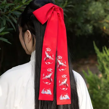 Senovės stiliaus Hanfu higan bana Povas Phoenix Krano Siuvinėjimo Plaukų Juosta Super Pasakų Plaukų Virvę Retro Kinijos Plaukų Aksesuarai