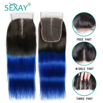 SEXAY iš Anksto Spalvos Susiejamos Su Uždarymo 1b/ Mėlyna Dvi Tonas Brazilijos Tiesūs Plaukai Remy Ombre Žmogaus Plaukų Ryšulius Su Nėrinių Uždaryti