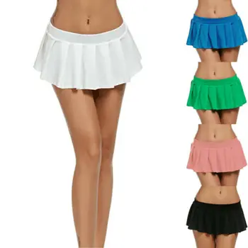 Sexy Marškinėliai Moteriški Klostuotas Mini Sijonas Moksleivė Micro Cosplay Klubas Kostiumas Vientisos Spalvos Mini Sijonai Faldas Mujer Moda 2019
