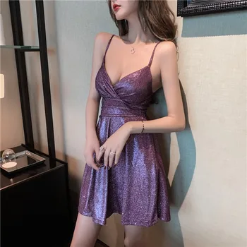 Sexy Vasaros Sleevless Plisuotos Suknelės 2020 Mados V Kaklo Trumpas Backless Šalies Klubas Suknelė Moterims, Plonas, Elegantiškas Mini China Suknelė