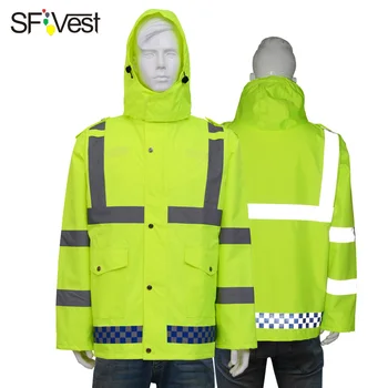 SFVest Didelio Matomumo Fluorescencinės Geltonos Spalvos Šviesą Atspindinčios Rainwear Kostiumas Šviesos Saugos Lietpaltis