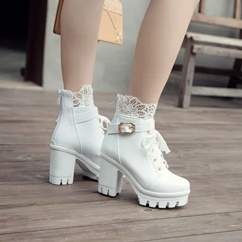 Sgesvier 2020 Nauji batai moterims nėrinių sagtis, suapvalinti pirštas baltas kvadratas aukštakulniai platformos batai moterų mados batai
