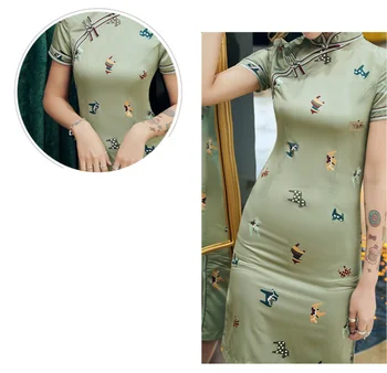 Sheng Kokosų Mielas Gyvūnų Cheongsam Suknelė Naują Šilko Moterų Oficialų Gyvūnų Trumpą Mini Kinų Suknelė