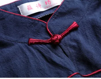 Sheng Kokosų Navy Blue Marškinėliai Kinų Stiliaus Siuvinėjimų Gėlės Cheongsam Viršūnes Tradicinės Kinų Naujų Drabužių Ilgomis Rankovėmis Hanfu