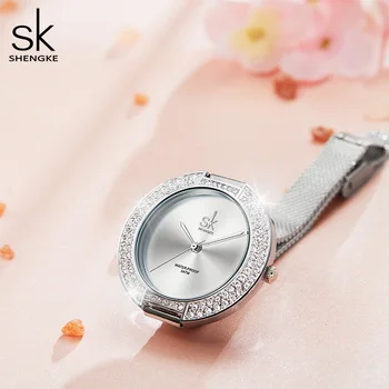 Shengke Prabanga Moterų Watch Dial Diamond Apyrankės Laikrodis Girl Elegantiškas Ponios Kvarco Žiūrėti Moteriška Suknelė Žiūrėti Prekės Žiūrėti