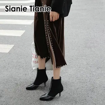 Sianie Tianie 2020 m. žiemą, rudenį, naują atvykimo bordo juoda seksuali moteris bateliai plonas aukštakulnius moterys, stiletai, batai botas