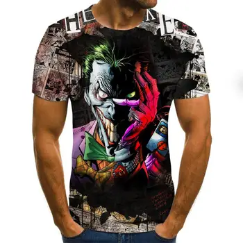 Siaubo klounas, vyriški T-shirt juokingas klounas, veido viršūnes 3D atspausdintas Cool mados trumparankoviai marškinėliai Joker Drabužių streetwear