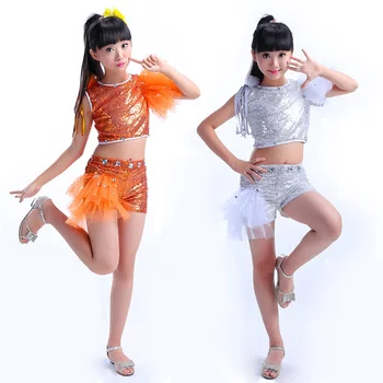 Sidabro oranžinė China Džiazo Šokio Kostiumai Mergaitėms Hip-Hop Vaikų Šiuolaikinio Šokio Spektaklis Šokio Mergina Etape Dancewear