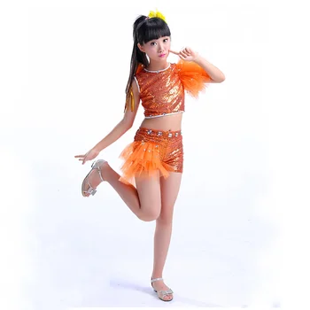 Sidabro oranžinė China Džiazo Šokio Kostiumai Mergaitėms Hip-Hop Vaikų Šiuolaikinio Šokio Spektaklis Šokio Mergina Etape Dancewear
