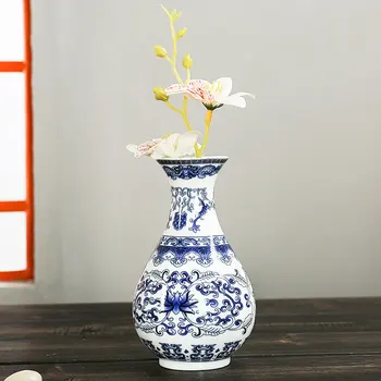 Sieniniai keramikos vaza derliaus namo apdaila, namo senovinis Kinų tradicinė juoda ir balta porcelianinė vaza mėlyna ir balta