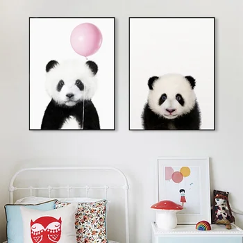 Sienos Meno Tapybos Drobės Mielas Kūdikis Panda Bear Šiaurės Plakatai ir Spausdina Darželio Dekoro Miško Miško Gyvūnų, Vaikų Kambarys Meno Dekoro