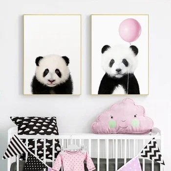 Sienos Meno Tapybos Drobės Mielas Kūdikis Panda Bear Šiaurės Plakatai ir Spausdina Darželio Dekoro Miško Miško Gyvūnų, Vaikų Kambarys Meno Dekoro