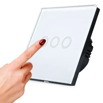 Sienos Touch Sensorius Jungiklis 220V ES Standartas Šviesos Jungiklis su Balto Krištolo Stiklo Skydelis 1/2/3Gang 1Way Jungiklis Smart Home Šviesos