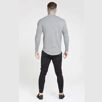 Sik šilko Mados Vyrų spausdinimo Elastinga marškinėliai aukštos kokybės Elastinga ilgomis Rankovėmis Vyrų Slim Atsitiktinis Sporto medvilnės marškinėliai