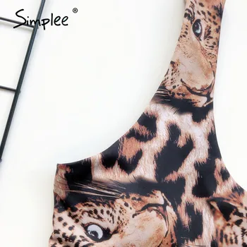 Simplee Leopardas spausdinti bikini besimaudančių Vieną petį seksualus moterų maudymosi kostiumėlį, atskiras Aukštas supjaustyti bandeau maudymosi kostiumėliai moterims, maudymosi kostiumą