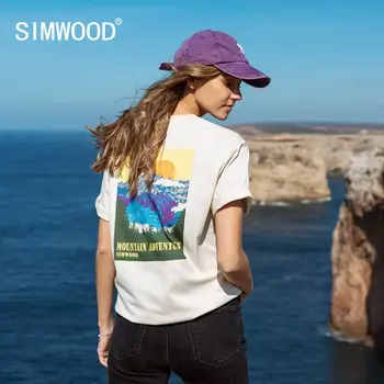 SIMWOOD 2020 m. modelio spausdinimo, medvilnės marškinėliai moterims prarasti negabaritinių viršūnes mados moterų plius dydžio trišakius SJ120109