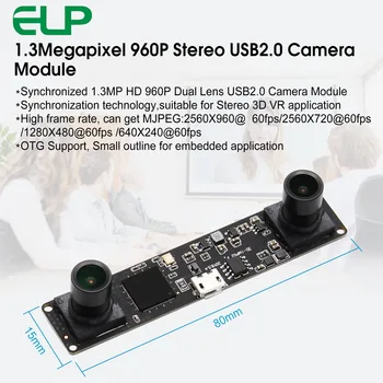 Sinchroninis vaizdo Kameros modulis HD MJPEG 60fps 1.3 MP uv-C internetinės kameros Dvigubo objektyvo Stereo usb kameros modulis valdybos skirta 