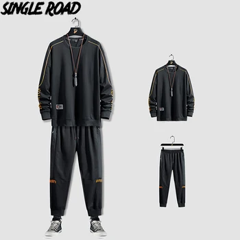 SingleRoad Mens Tracksuit Vyrų Rinkiniai 2020 Juoda Hoodie Japonijos Streetwear Ilgomis Rankovėmis Sportinę Hip-Hop 2 Vienetų Komplektas Plius Dydis