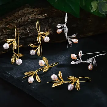 Sinzry hotsale 925 Sterlingas Sidabro rankų darbo natūralių perlų gėlių derliaus lašas Auskarai Moterims fine jewelry