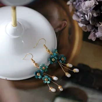 SINZRY kūrybos originalus rankų darbo gėlių derliaus lady natūralių gėlavandenių perlų tabaluoti auskarai bižuterijos priedų