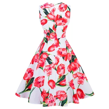 SISHION Moterų Vintage Suknelė be Rankovių Gėlių Spausdinti Baltos ir Raudonos Sūpynės, Rockabilly Vasaros Elegantiškas Medvilnės Suknelės VD0719C
