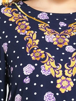 Siskakia Derliaus Etninės Siuvinėjimo Maxi Suknelė Moterims Rudenį 2020 Plus Size ilgomis Rankovėmis Turkija, arabų Musulmonų Drabužiai Tamsiai Mėlyna