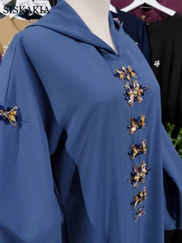 Siskakia Gobtuvu Kaftan Suknelė Moterims Luruxy Rankomis Siuvami Diamond Abaja Maroko Dubajus Turkija, arabų Musulmonų Drabužiai Mėlyna Pilka 2020 m.