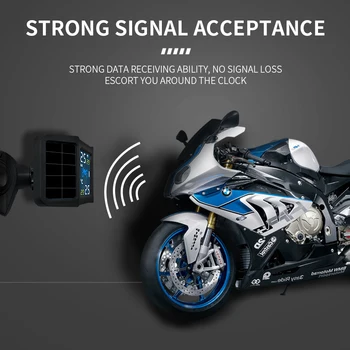Sistema de supervisión de presión de neumáticos PSSS para motocicleta, inalámbrico, 2 nds., Jutiklis externo LCD, Admite carga sol