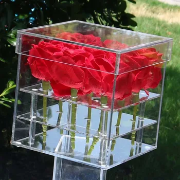 Skaidraus Akrilo Rožių Gėlių Lange Prabangus Rankų Darbo Dovanų Dėžutėje Vaza