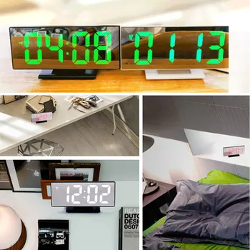 Skaitmeninis Laikrodis LED Veidrodis Elektroniniai Laikrodžiai Daugiafunkciniai Didelis LCD Ekranas Skaitmeninis Stalo Laikrodis su Kalendoriumi Temperatūra