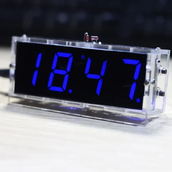 Skaitmeninis LED Laikrodis Kit Šviesos Kontrolės Temperatūra Dienos Metu Kompaktiškas 4-skaitmenų Ekranas su Skaidriu Atveju 